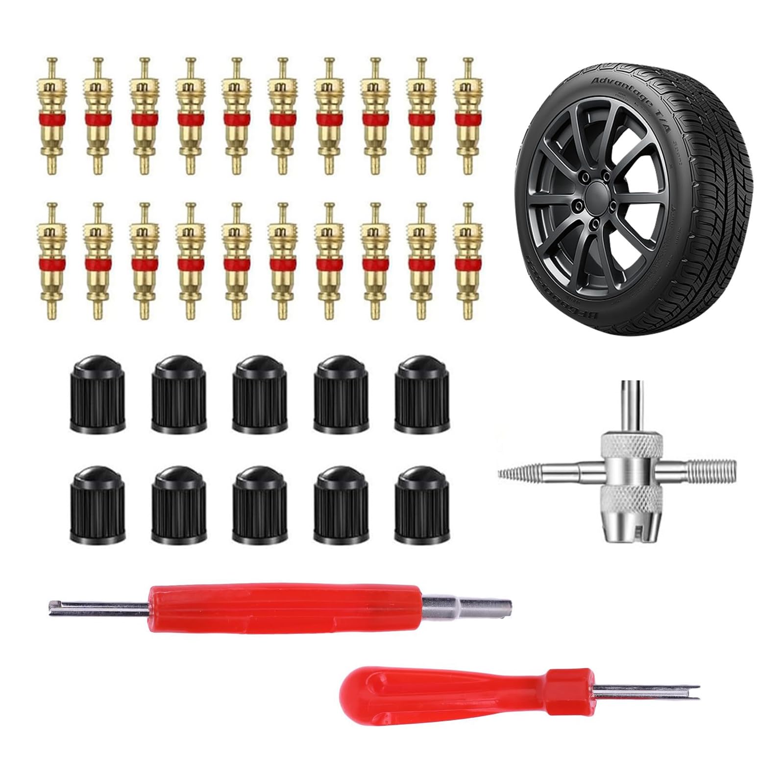 Mikiuly Reifenventilentferner Ventil Reparatur, Reifenventil Werkzeug Set, Reifenventilentferner Reifen, Ventilkern Reparatur Werkzeug, Ventileinsatzentferner, für Auto Motorrad Fahrrad, 33 Stück von Mikiuly