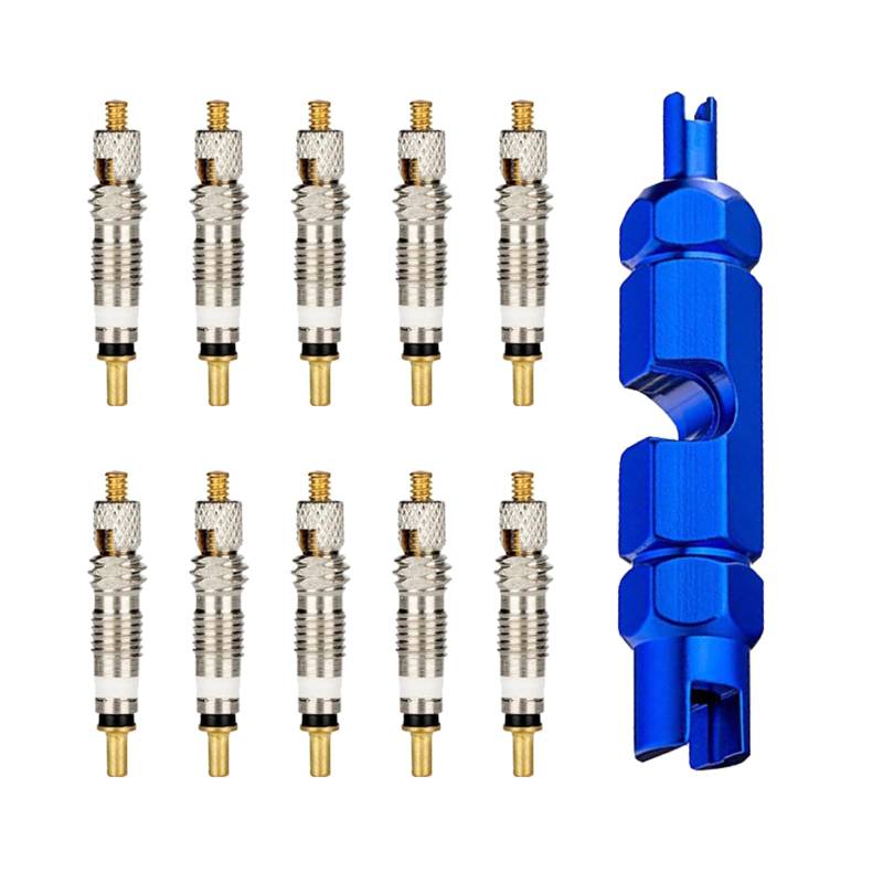 Presta-Ventilkernset, Französisches Ventil, Fahrradventil Adapter Set, Ventiladapter für Fahrradventileinsatz, Ventilschraube, Ventilschlüssel, für Fahrräder und Mountainbikes, 11-Teile von Mikiuly