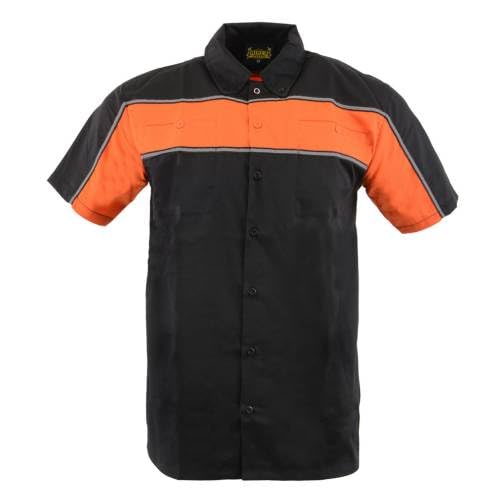 Biker Clothing Co. MDM11673 Herren Motorradhemd, kurzärmelig, reflektierendes Material, Schwarz/Orange X-Large Schwarz MDM11673-BLK-NEON-ORNG-XL von Milwaukee Leather