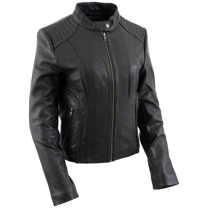 Milwaukee Leather LKL2735 Damen Bikerjacke aus hochwertigem Leder, Scuba-Stil, mit Mandarinenkragen, Größe S, Schwarz von Milwaukee Leather