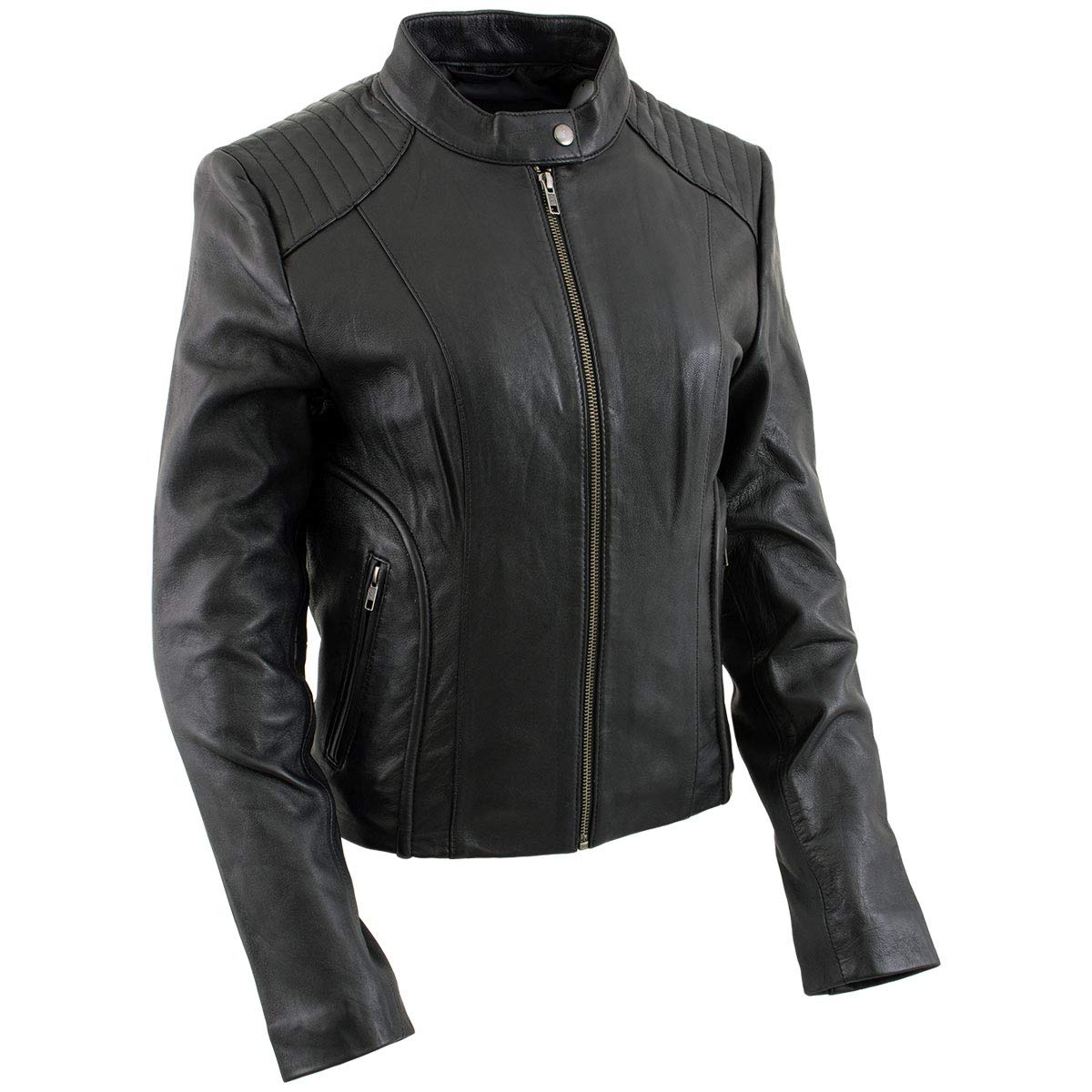 Milwaukee Leather LKL2735 Damen Bikerjacke aus hochwertigem Leder, Scuba-Stil, mit Mandarinenkragen, Größe XL, Schwarz von Milwaukee Leather