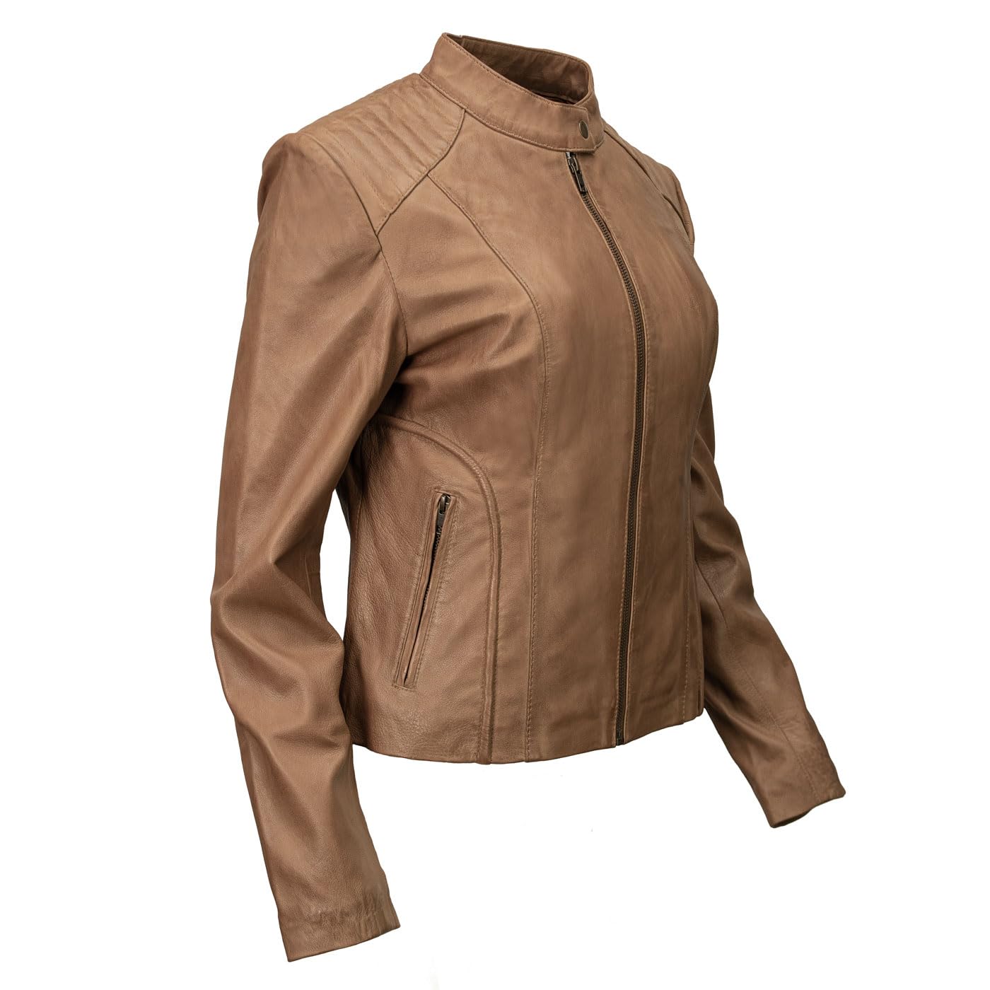 Milwaukee Leather LKL2736 Damen Cognac Premium Leder Scuba Style Bikerjacke mit Mandarinenkragen, Größe 3XL von Milwaukee Leather