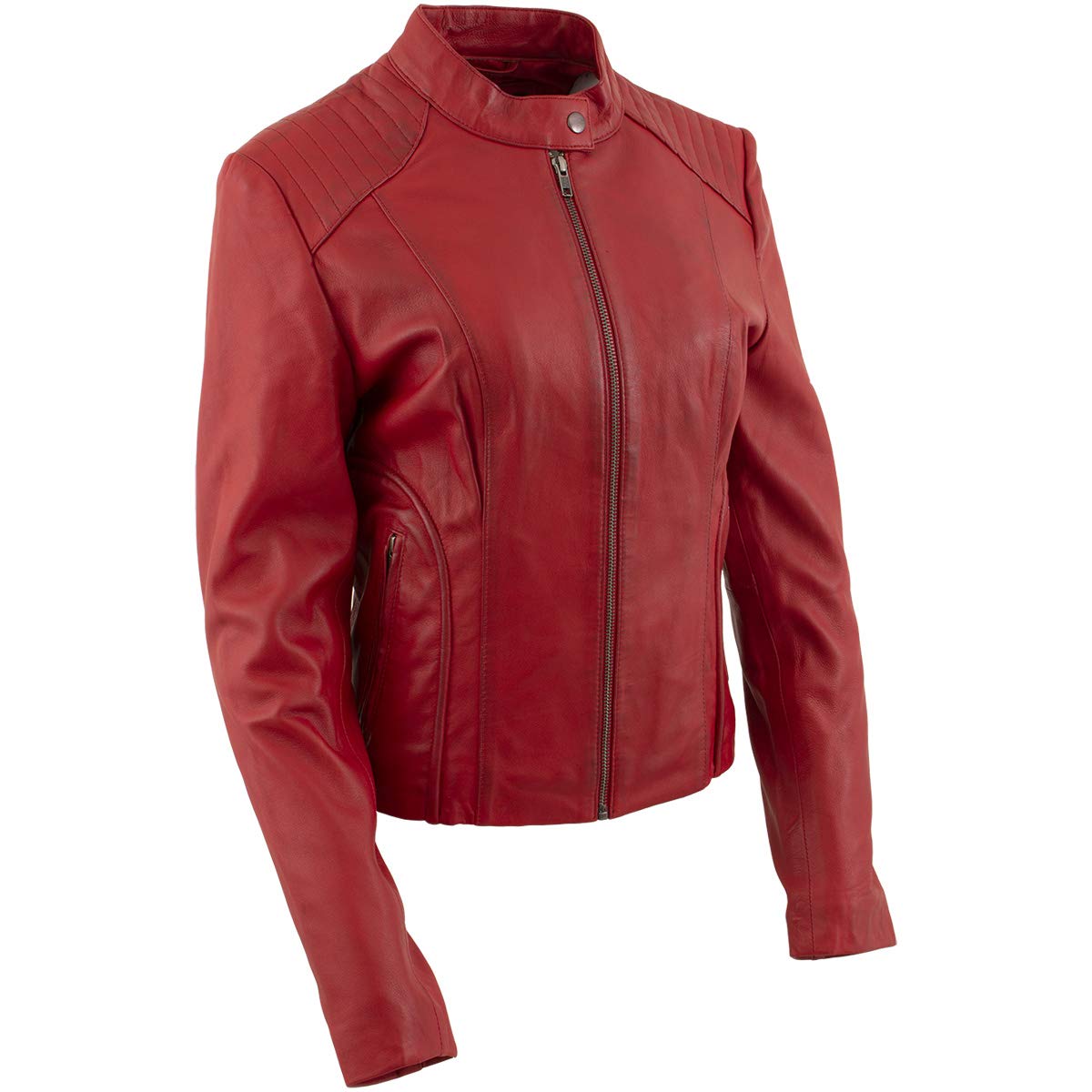 Milwaukee Leather LKL2738 Damen Bikerjacke aus hochwertigem Leder, Scuba-Stil, mit Mandarinenkragen, Größe S, Rot von Milwaukee Leather