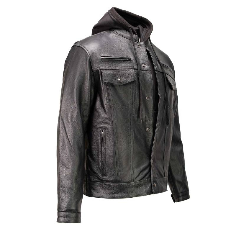 Milwaukee Leather MLM1614 Herren-Lederjacke mit abnehmbarem Kapuzenpullover, Schwarz, Größe M von Milwaukee Leather