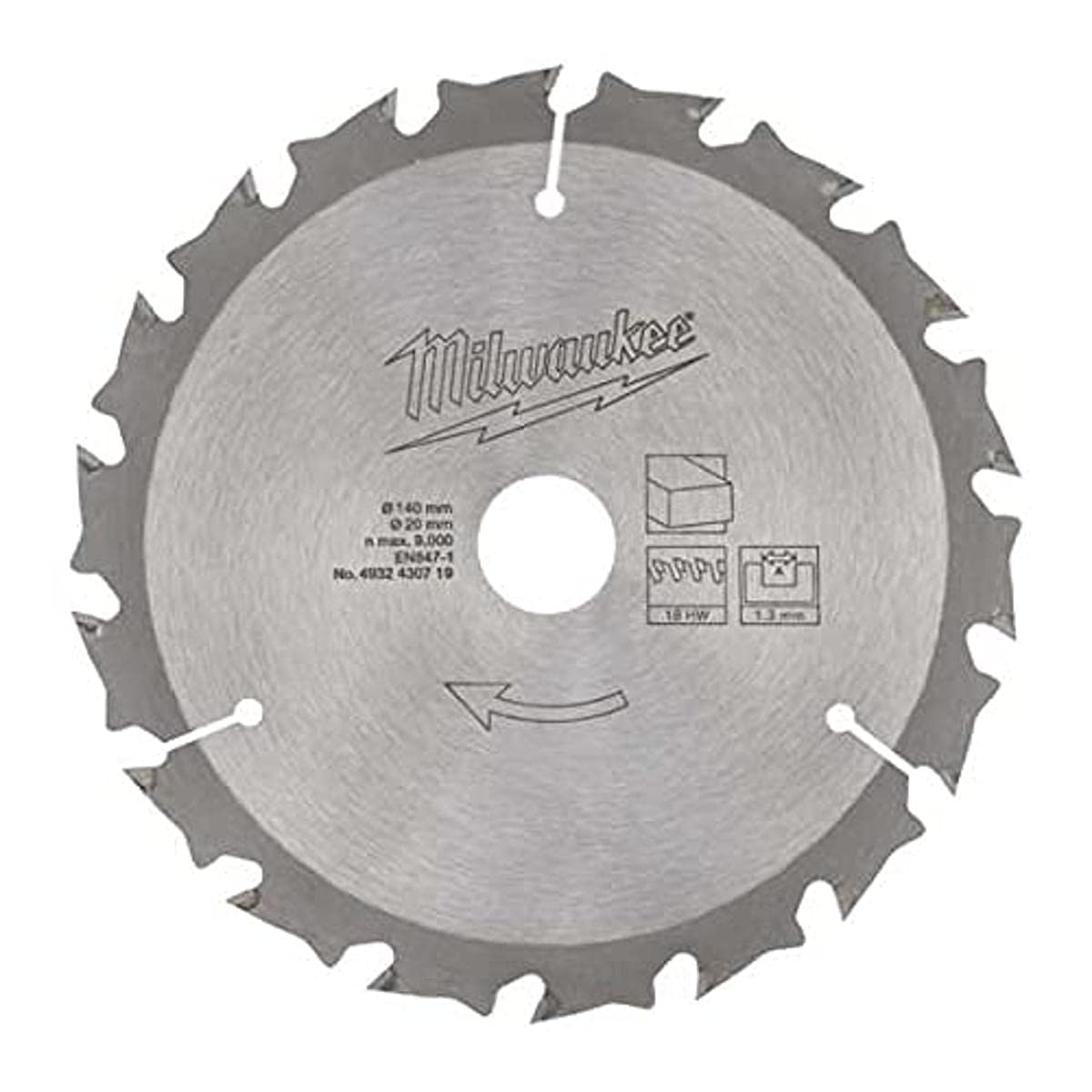 Milwaukee 4932430719 Kreissägeblatt, 140 mm, 18 Zähne, 20 mm Bohrung, für Holz, passend für M12-Kraftstoff von Milwaukee