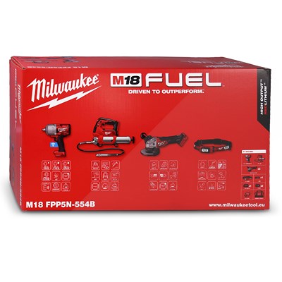 Milwaukee M18 FPP5N-554B Schlagschrauber, Fettpresse, Winkelschleifer von Milwaukee