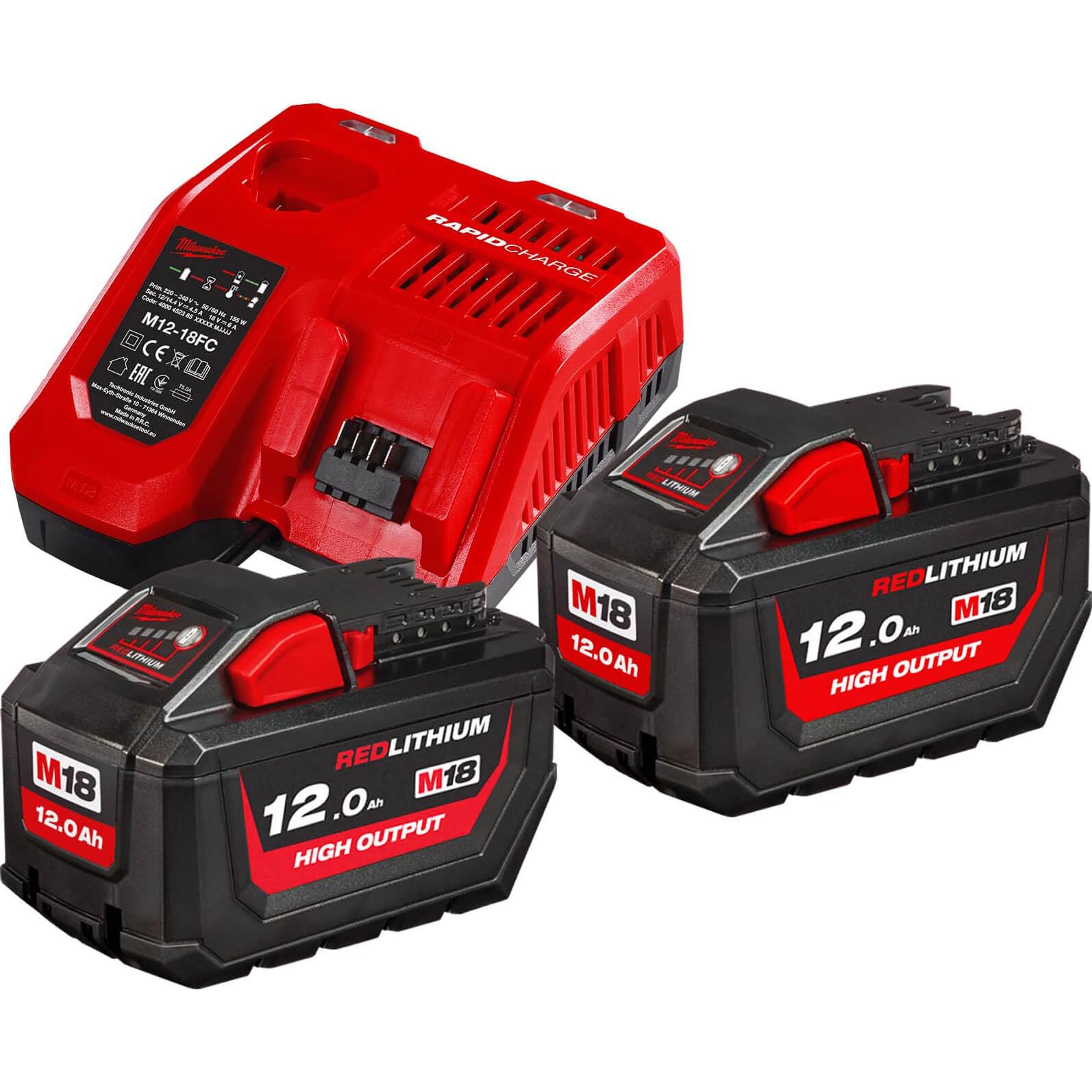 Milwaukee M18 NRG-1202 Akku Starter Set 2x 18 V 12,0 Ah / 12000 mAh Li-Ion Akku (2x 4932464260) + M12-18 FC Schnell Ladegerät (4932451079) von Milwaukee