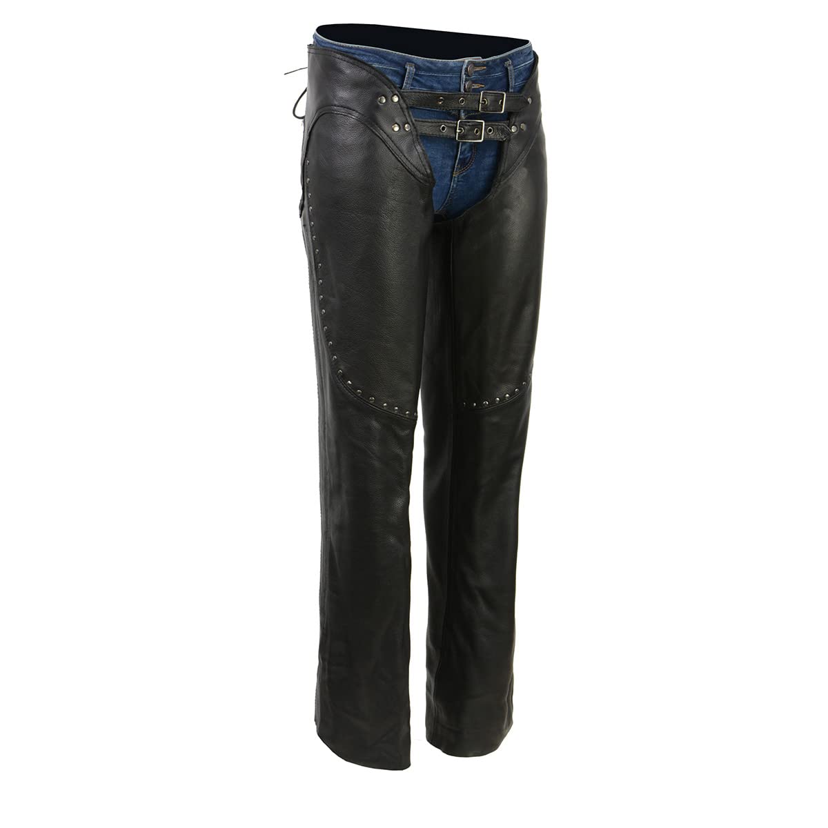 Milwaukee Leather ML1186 Damen Chaps für Damen, niedrige Taille, doppelte Schnalle, Nieten, Größe XL, Schwarz von Milwaukee Leather