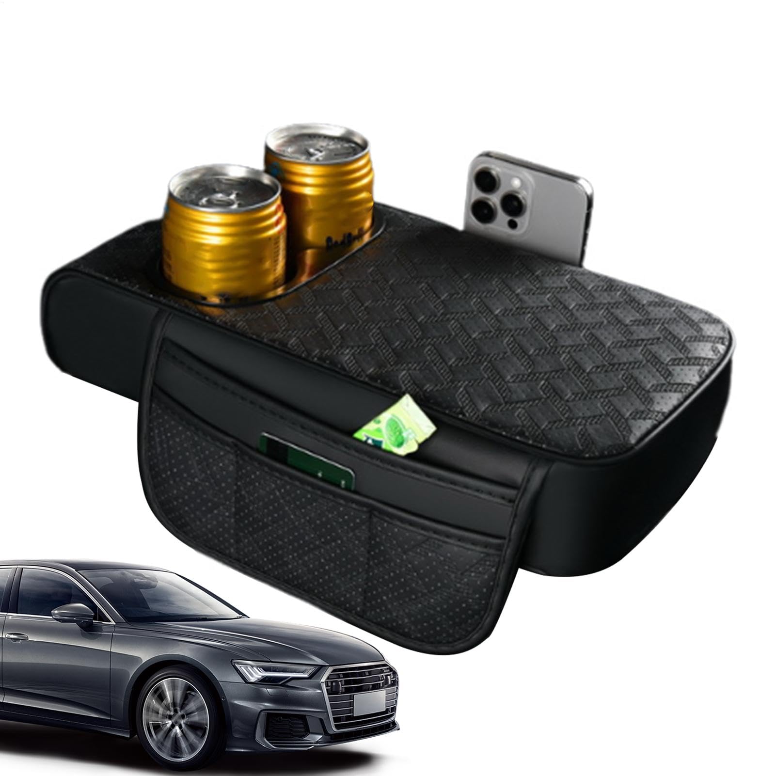 Armrest Box Cushion, Armrest Pad Cushion, künstliches Leder, Auto-Elbow Rest, Road Trip Armrest Box Kissen mit Fixing Band für bequemes Fahren auf kurzen Trips von Mimoqk