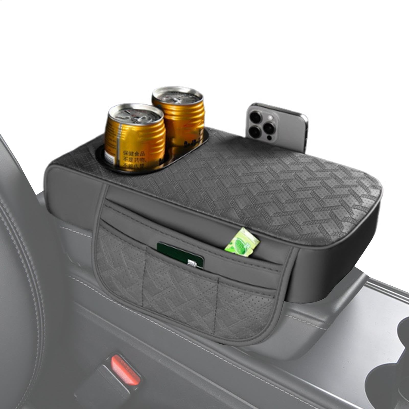 Armrest Box Cushion, Armrest Pad Cushion, künstliches Leder, Auto-Elbow Rest, Road Trip Armrest Box Kissen mit Fixing Band für bequemes Fahren auf kurzen Trips von Mimoqk