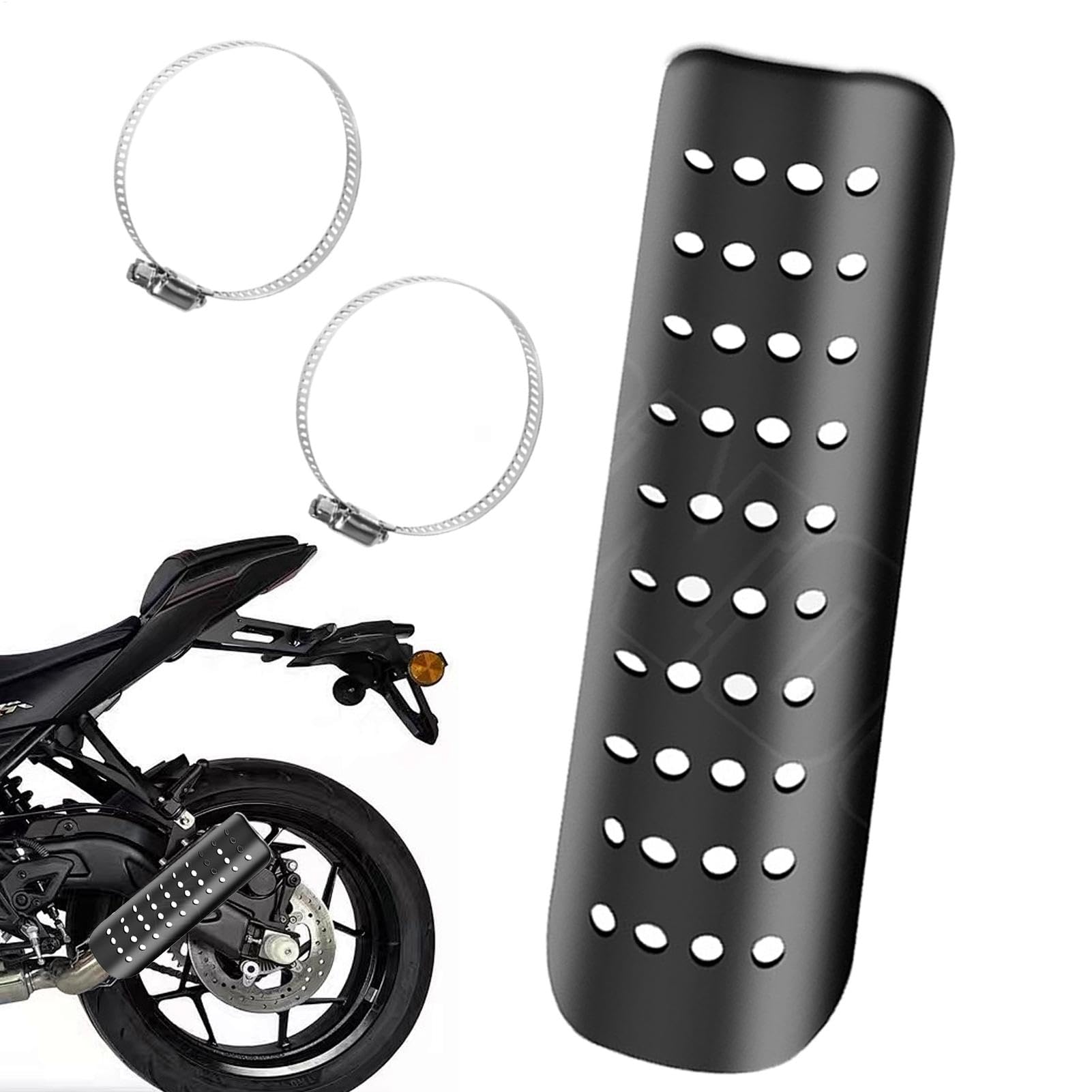 Heat Shield Motorcycle, Exhaust Pipe Insulation Cover, Exhaust Heat Barrier Motorcycles, Stainless Steel Clamps Included, Fit for Most Motors, Black/Silver von Mimoqk