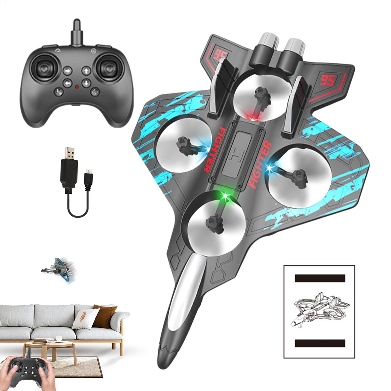 LED-Flutfernbedienung, Schaumstoff, Rc Drohne, Remote Control Airplane Toy, 2,4 GHz Fighter Model Quadcopter Spielzeug mit 2 Flying-Modi für Kinder, und Mädchen, Glider Hubschrauber Spielzeug von Mimoqk