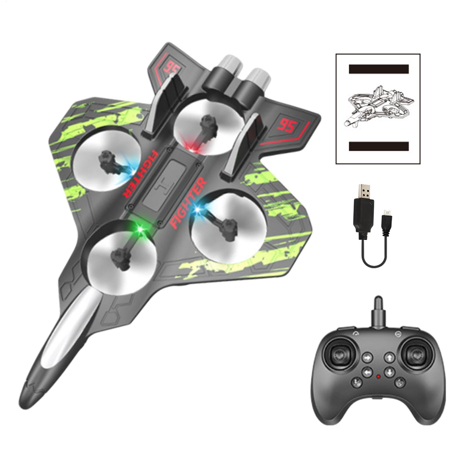 LED-Flutfernbedienung, Schaumstoff, Rc Drohne, Remote Control Airplane Toy, 2,4 GHz Fighter Model Quadcopter Spielzeug mit 2 Flying-Modi für Kinder, und Mädchen, Glider Hubschrauber Spielzeug von Mimoqk