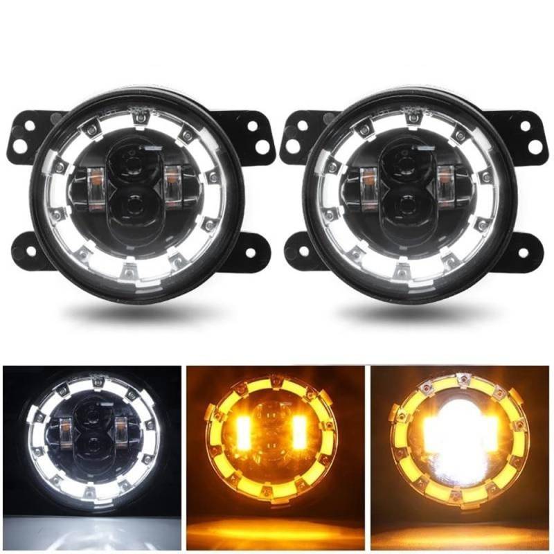 Mincar 4In Led Nebelscheinwerfer Weiß Gelber Halo Angel Eyes Nebelscheinwerfer Taglichter Für Jeep Wrangler Jk Tj Cherokee Dodge Chrysler 2 Stücke von Mincar