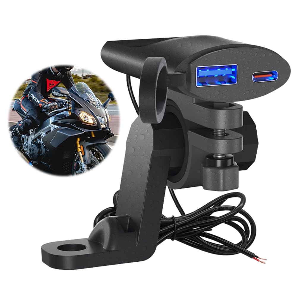 Mineup Motorrad USB Steckdose, 12V/24V USB Steckdose Motorrad, usb motorrad steckdose wasserdicht, 30W PD Type C & Quick 3.0 Schnelllade, Dual USB Ladegerät Ladebuchse Für Mobiltelefon GPS Motorrad von Mineup