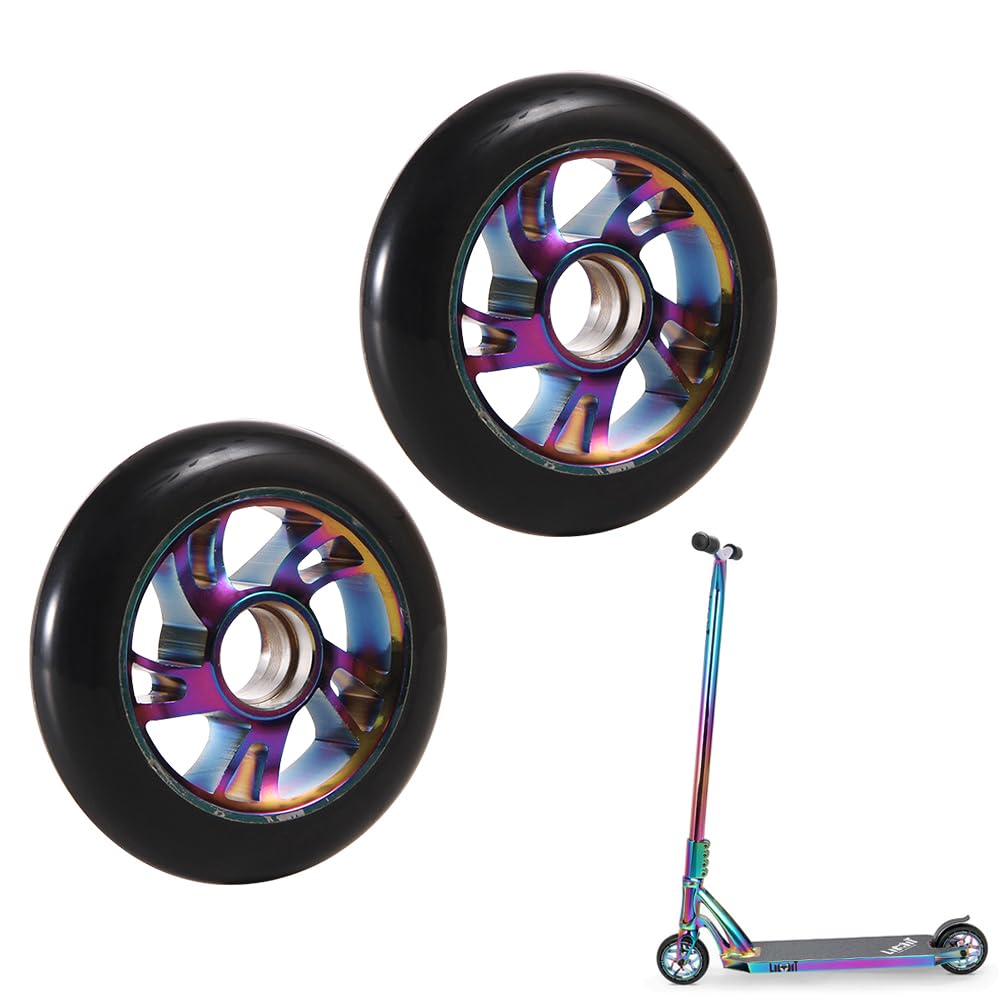 Mineup Scooter Rollen, 2 Stück 100mm Scooter Ersatzräder, Stunt Scooter Räder, Ersatzräder Für Scooter, Kickscooter Roller Räder, Vollreifen Hinterrad Mit ABEC-9 Lager Für Allerlei Scooter von Mineup