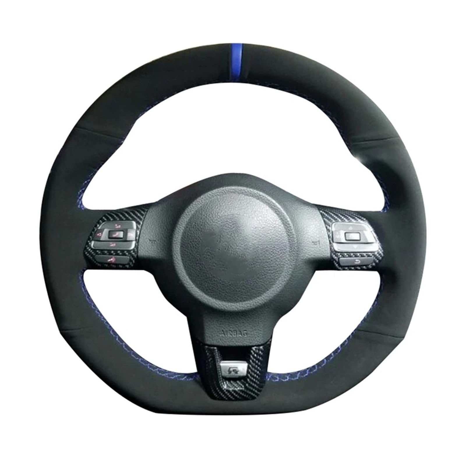 Lenkradschoner Für VW Für Golf 6 Für GTI Für MK6 2010 Schwarz Wildleder Auto Lenkrad Geflecht Abdeckung Lenkradhülle(Light Blue Thread) von Mingbereit