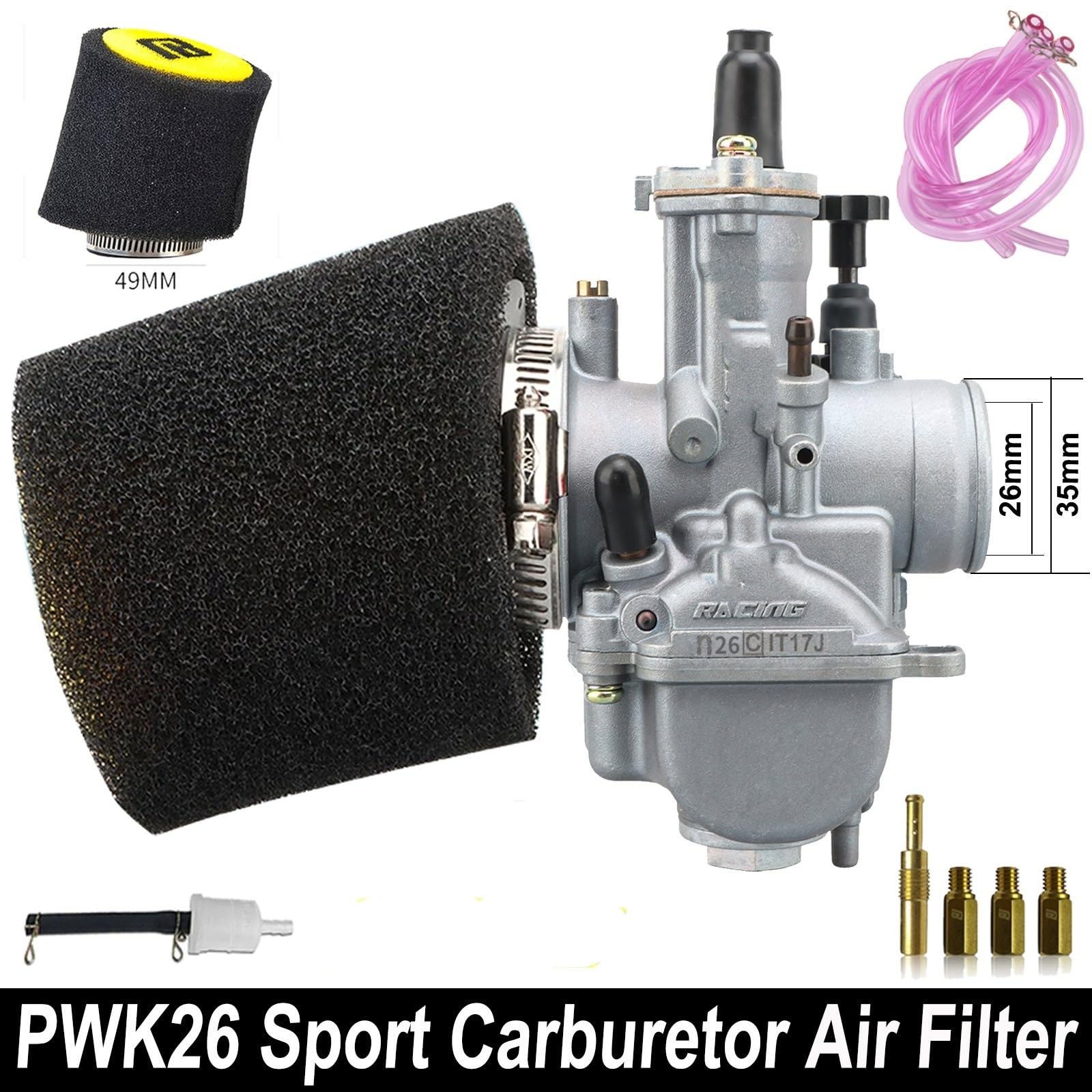 Motor Vergaser Für Pit Bike 250cc Motorrad Mit Power Jet 49mm Schaum Luftfilter Kit PWK 24/26/28mm Racing Vergaser Vergaser Carb(PWK26Sport Kit) von Mingbereit