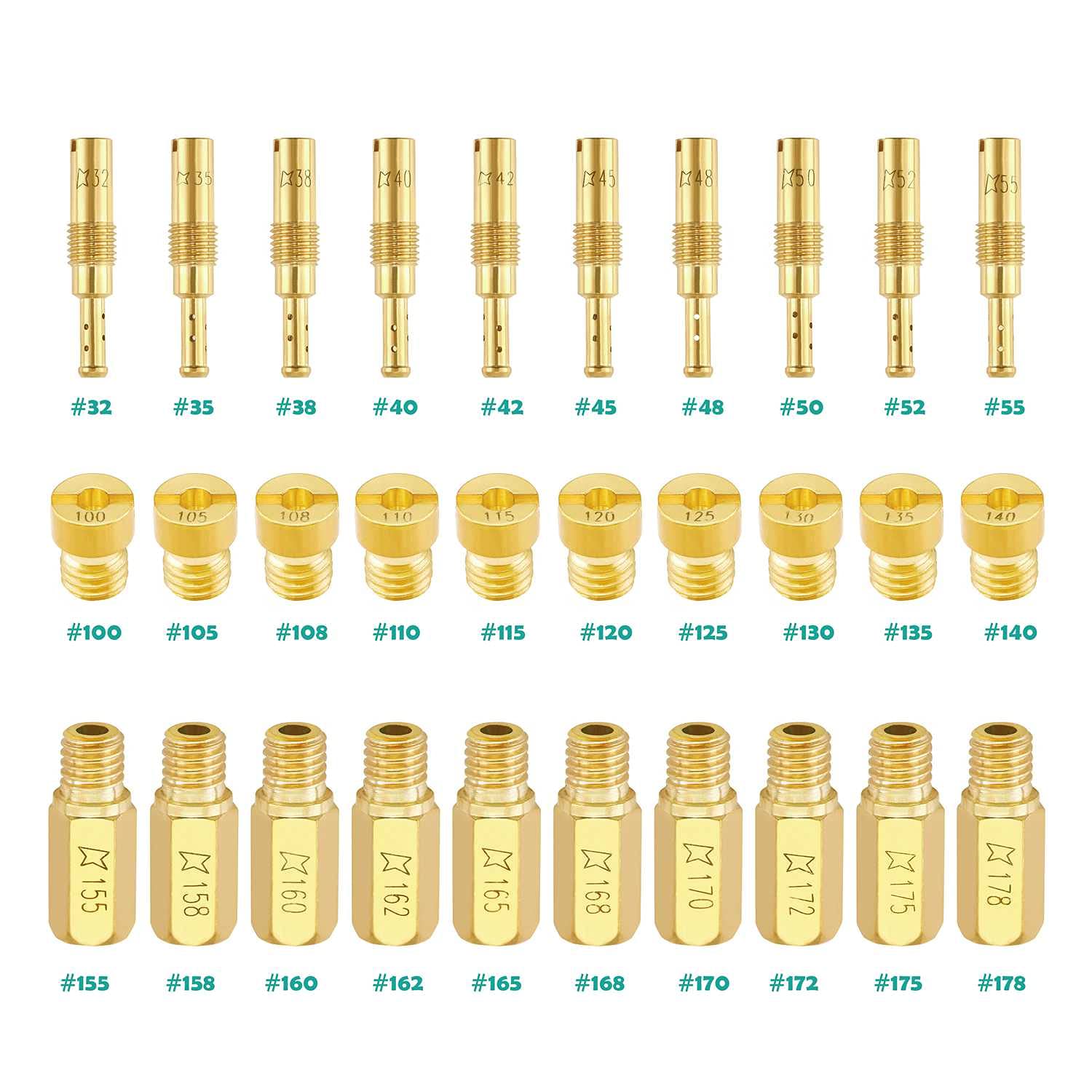 Minimprover 30-teiliges Vergaser-Zubehör-Set, 10 langsame Pilotdüsen und 20 Vergaser-Hauptdüsen für Keihin OKO KOSO PE und PWK Vergaser von Minimprover