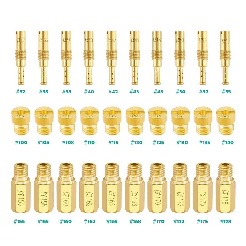 Minimprover 30-teiliges Vergaser-Zubehör-Set, 10 langsame Pilotdüsen und 20 Vergaser-Hauptdüsen für Keihin OKO KOSO PE und PWK Vergaser von Minimprover