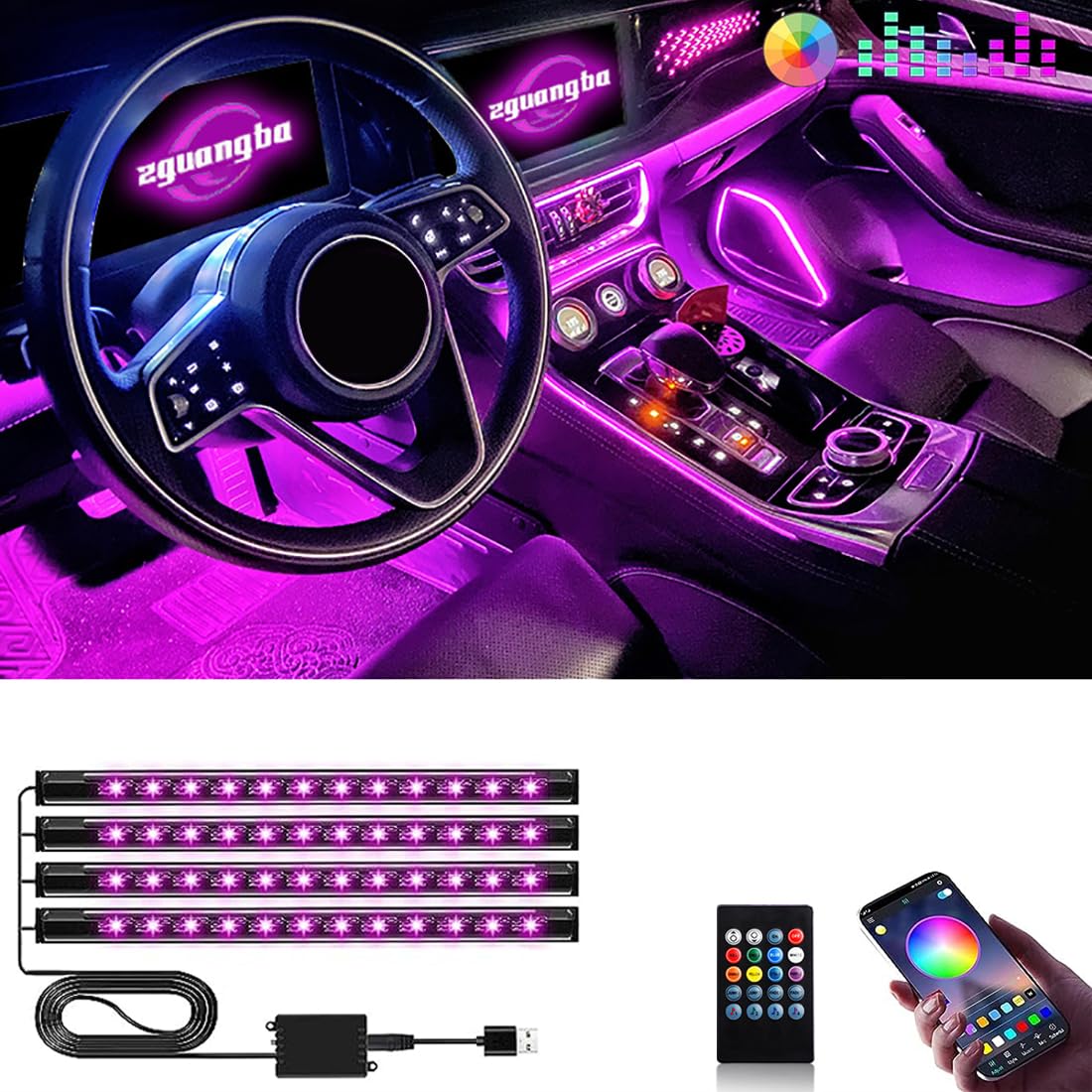 Auto LED Leuchten,intelligente Auto Innenbeleuchtung mit App Steuerung,Auto Atmosphärenbeleuchtung Auto LED Innenbeleuchtung,RGB Innenbeleuchtung,Auto Innenbeleuchtung mit DIY Modus und Musikmodus. von Minsezhi