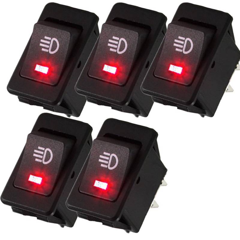 Mintice™ 5 X KFZ Auto Kippschalter Druckschalter Wippschalter Schalter 12V Rot LED Licht Nebelschalter 4-polig von Mintice