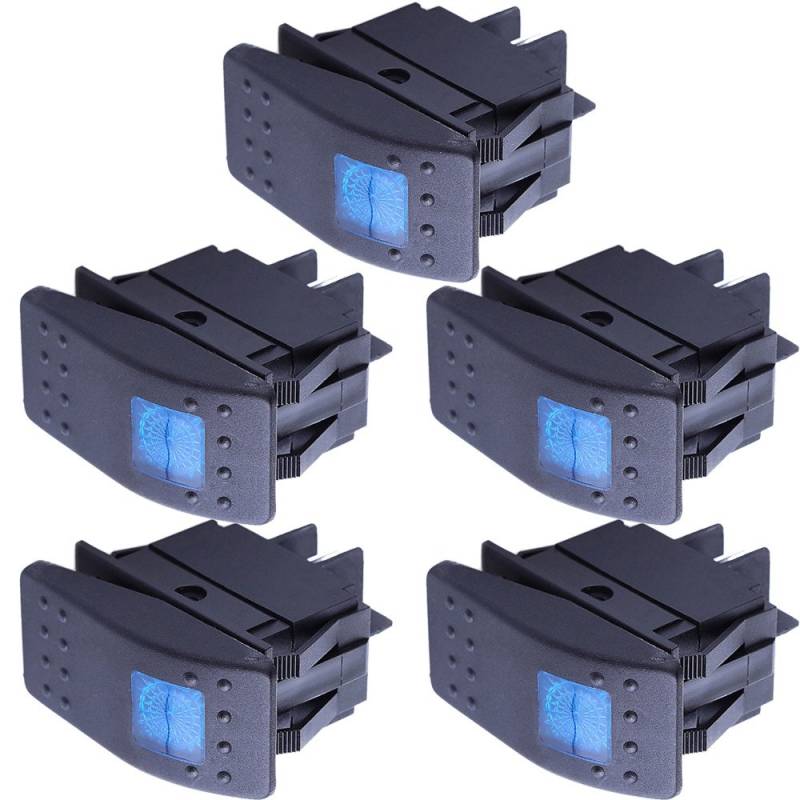 Mintice 5 X KFZ Auto Kippschalter Druckschalter Schalter Wippschalter Wasserdicht 12V 20A Blau LED Licht Lampe 4Pin AN/AUS von Mintice