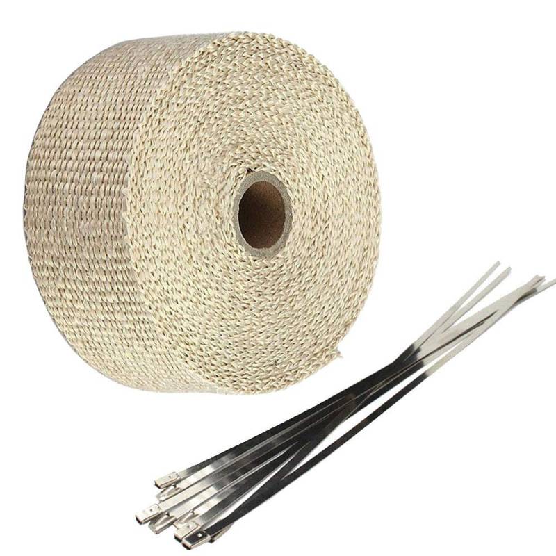 Mintice 5CM X 10M Fiberglas Gelb Hitzeschutzband Auspuffband Auspuff Hitze Wickel Schild Hülle Auto Motorrad Krümmerband mit 6 Pcs Kabelbinder von Mintice