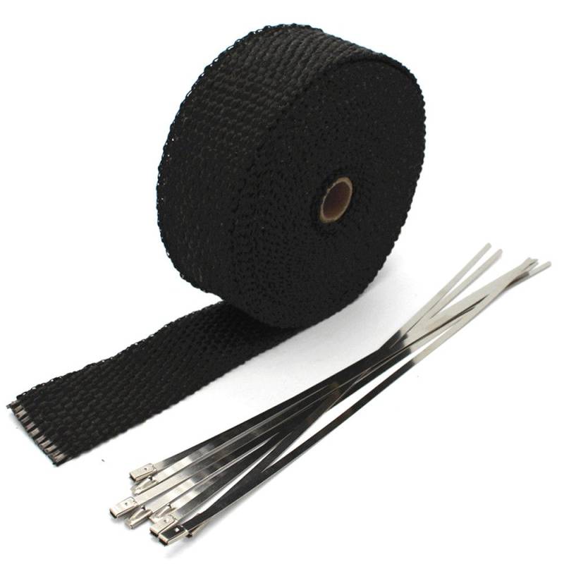 Mintice 5CM X 10M Fiberglas Schwarz Hitzeschutzband Auspuffband Auspuff Hitze Wickel Schild Hülle Auto Motorrad Krümmerband mit 6 Pcs Kabelbinder von Mintice