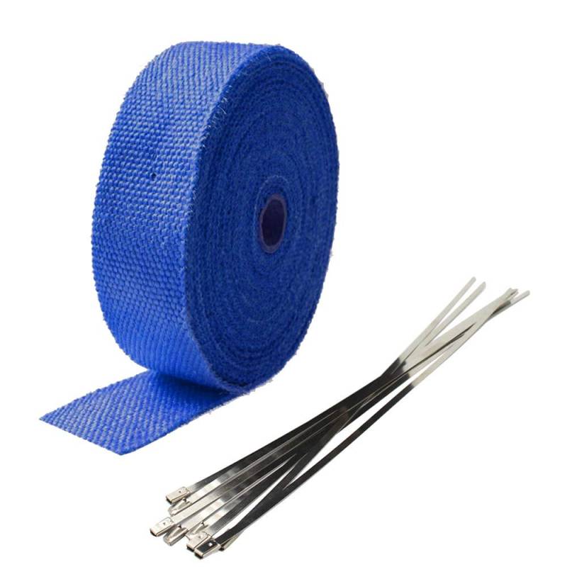 Mintice 5CM X 5M Fiberglas Blau Hitzeschutzband Auspuffband Auspuff Hitze Wickel Schild Hülle Auto Motorrad Krümmerband mit 6 Pcs Kabelbinder von Mintice