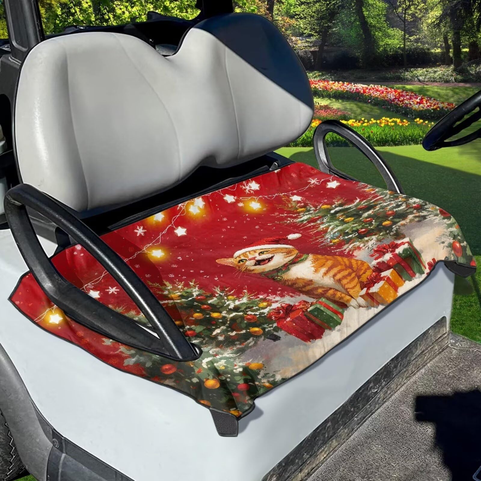 Mintulipy Golfwagen-Sitzbezug mit Weihnachtsmotiv, Motiv: Weihnachtsbaum, Golfwagen, Sitzdecke, Handtücher, verschleißfest, universell passend für die meisten Golfwagen von Mintulipy