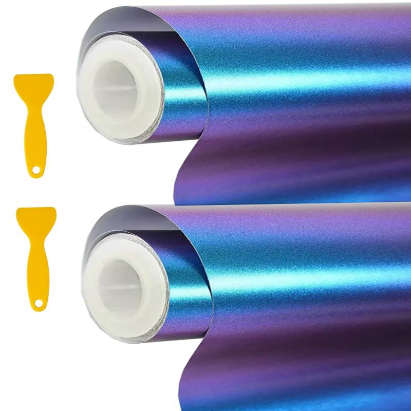 Lackschutzfolien für Auto,2Rolls 30 * 152cm Auto Folien Selbstklebend Flexibel Auto Shutz Chamäleon FolieLila zu Blau, die Farbe ändert von Guangyu