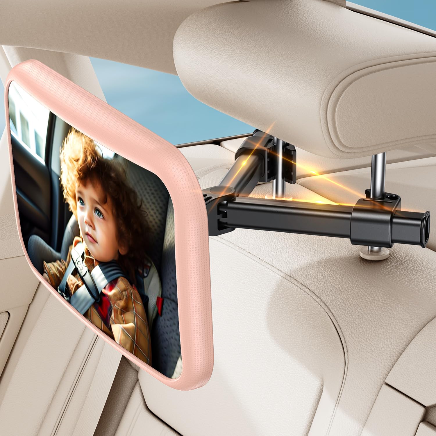 Autospiegel Baby Rücksitz Spiegel Rückbank: Spiegel Auto Baby Rückbank mit Haken Clip, 100% Bruchsicherer & 360° Drehbar Rücksitzspiegel, Babyspiegel Erstausstattung Auto für KFZ Kopfstützen-Rosa von Mirrorsafe