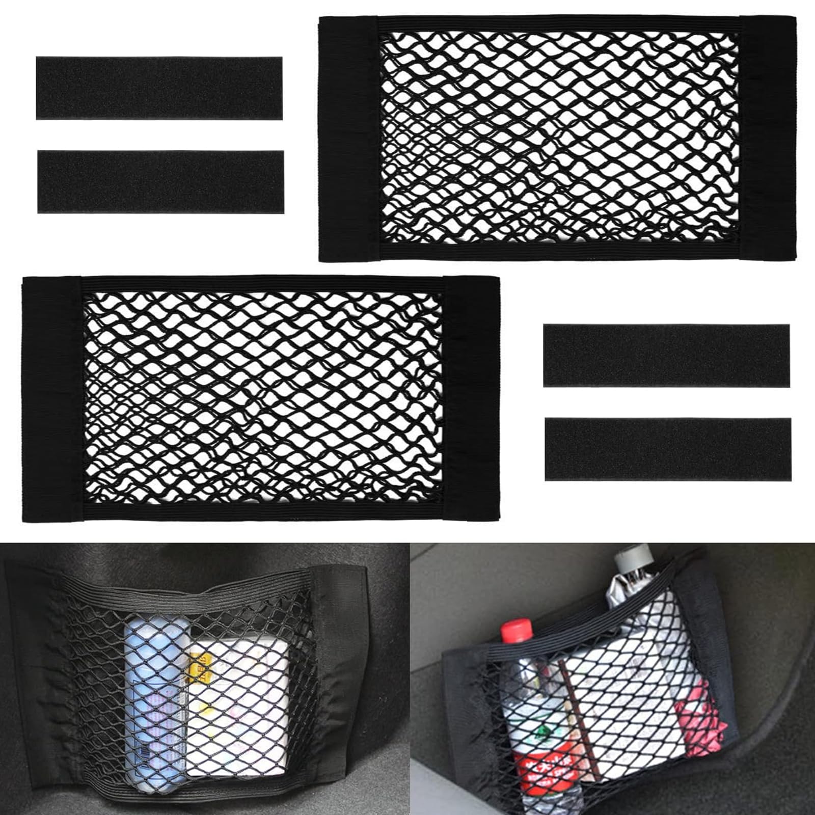 MisFun 2 Stück Kofferraum Netztasche, Netztasche Auto, Netz Auto Aufbewahrung, Kofferraumnetz, Gepäcknetz 60 x 25 cm, Universal, Elastisches, mit Klettverschluss für Auto, Boote von MisFun