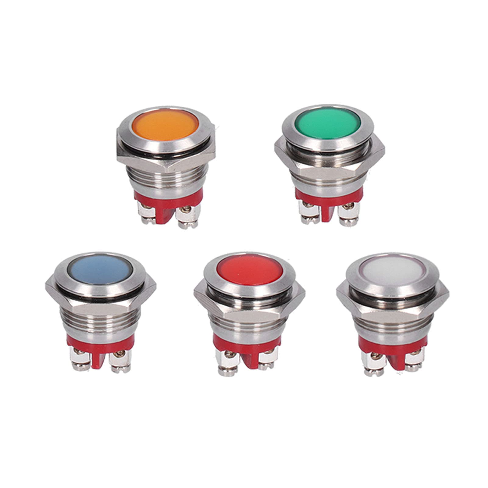 5Pcs Metal Signal Indicator, Convenient Connection Strong Conductivity Red Yellow Blue Green White Small Light Indicator Pilot Dash Light for Stop Lamp von Miskall