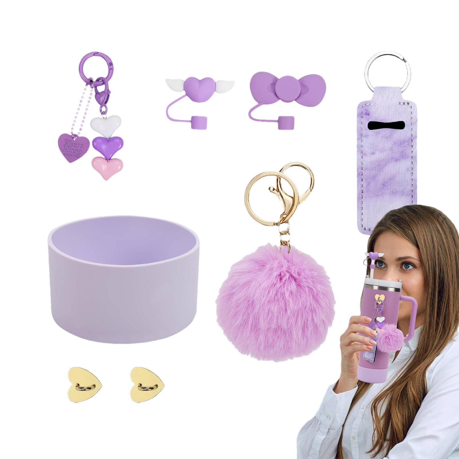 Missmisq Wasserflaschen-Zubehör-Set für Tassen, Tassen-Zubehör-Set | 8X Tassen-Charm-Set | Wasserflaschenzubehör für 30-Unzen- und 40-Unzen-Becher, einschließlich Lippenstifthalter, von Missmisq