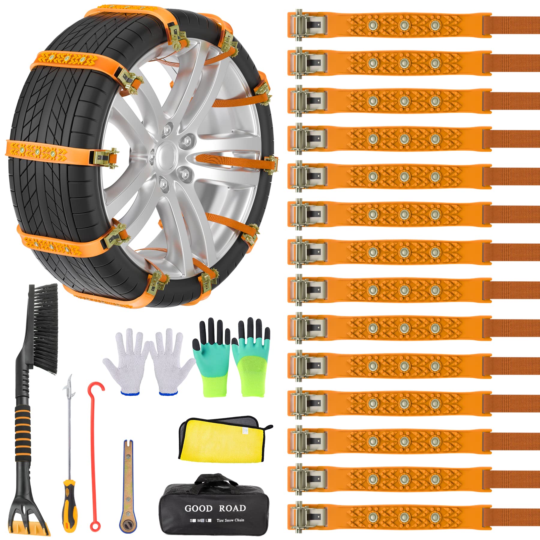 Schneeketten, rutschfest, nichtmetallisch, Notfall-Reifenketten, geeignet für Autos, LKWs, Pickups, SUVs mit einer Reifenbreite von 165–255 mm (14 Stück, gelb) von Mistriddle