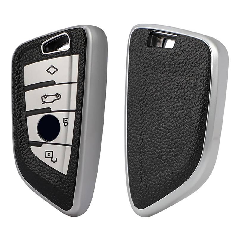 Misuyue BMW Schlüsselhülle, BMW Schlüsseletui für BMW X1 X2 X3 X5 X6 BMW 1 2 3 4 5 6 7 Series, BMW X1 Schlüsselhülle, 4 Tasten Leder und TPU BMW Key Cover (Silbrig) von Misuyue