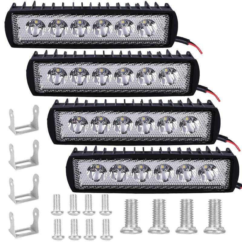 4 Stück 18W LED Arbeitsscheinwerfer Offroad LED Scheinwerfer 12V/24V, LED Offroad Zusatzscheinwerfer Arbeitslicht Auto 6000K 1600LM IP67 Wasserdicht Rückfahrscheinwerfer für Trecker Bagger SUV,UTV,ATV von Mitening