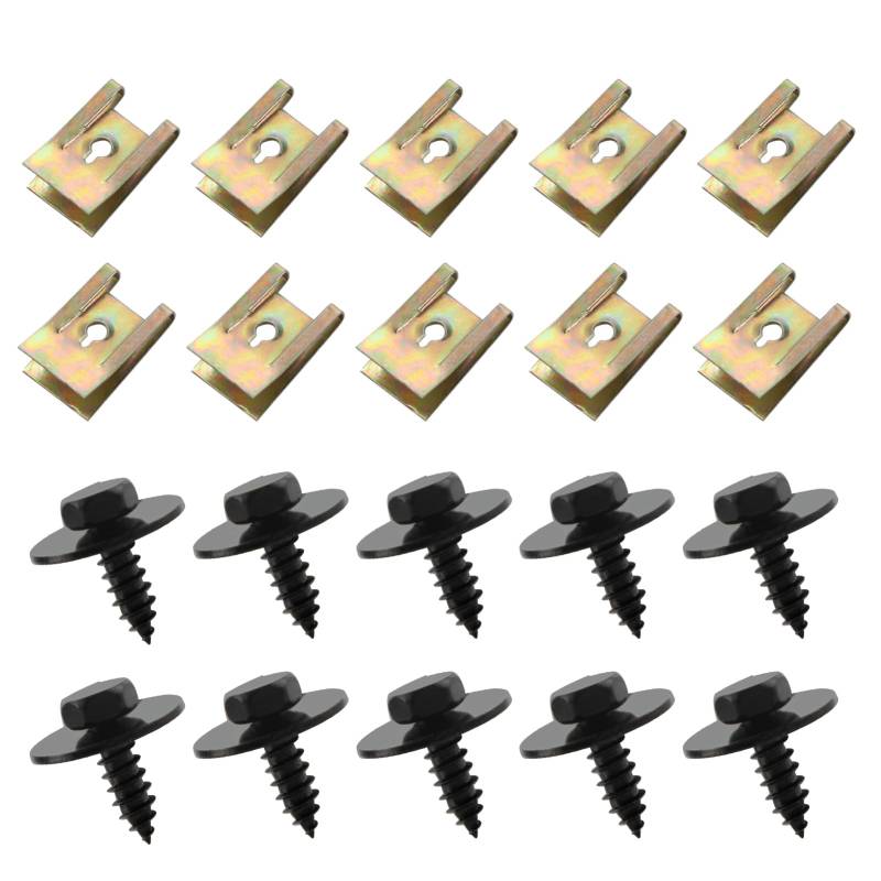 10 Sätze Blechmutter Schraube Mutter Clip Kit,Karosserieschrauben Set Unterboden Unterfahrschutz Schraube U Typ Schrauben, Auto Unterboden Schrauben FüR Radlauf-Abdeckung,Unterboden-Fender Passend von Miunpri