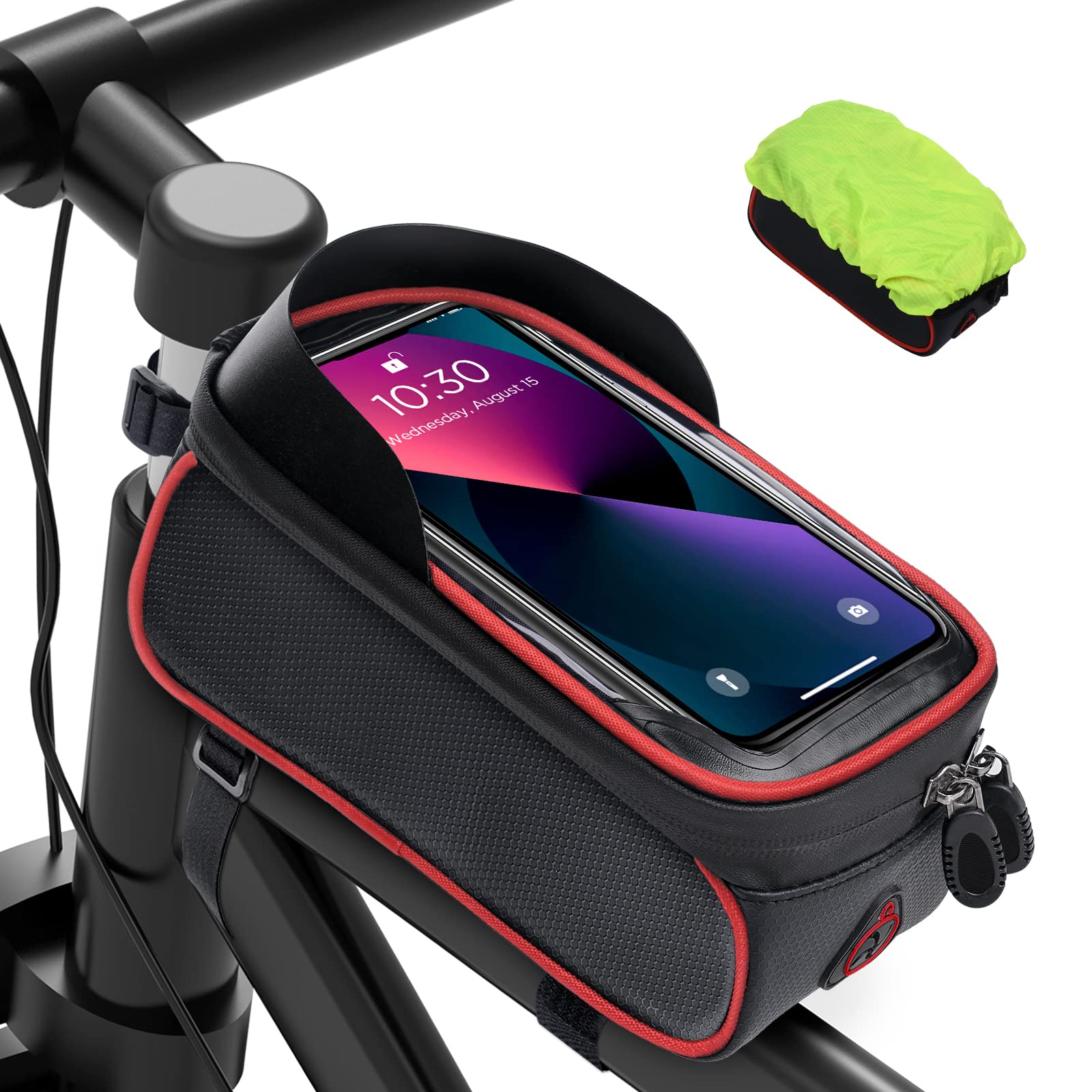 MixcMax Fahrrad Rahmentasche Wasserdicht Fahrrad Handyhalterung Fahrradtasche Rahmen Handytasche Fahrradzubehör mit TPU Sensitivem Touchscreen für Smartphone unter 6.8 Zoll (Rot1) von MixcMax