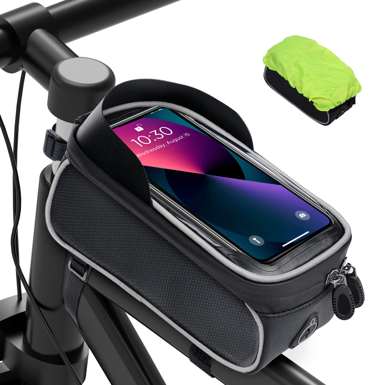 MixcMax Fahrrad Rahmentasche Wasserdicht Fahrrad Handyhalterung Fahrradtasche Rahmen Handytasche Fahrradzubehör mit TPU Sensitivem Touchscreen für Smartphone unter 6.8 Zoll von MixcMax