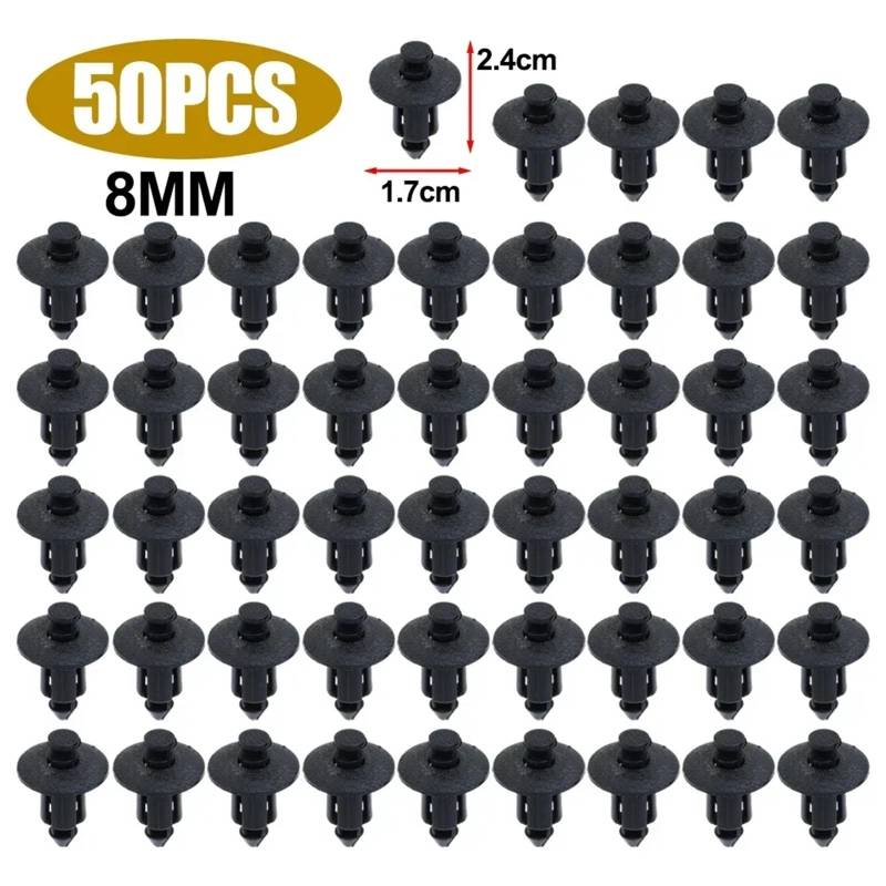 100/50 Stück Auto-Kunststoff-Verkleidungsnieten-Einstellplatten-Befestigungsclips, 3 Größen, Mix, Push-Pin, Auto-Befestigung, 6 mm, 7 mm, 8 mm, Innenbereich(8mm-50pcs) von Mizhll