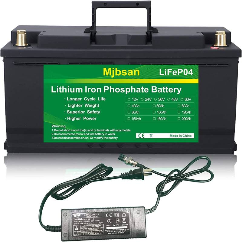 12 V 100 Ah LiFePO4-Batterie Bis zu 7000 Lithium-Eisen-Phosphat-Tiefzyklusbatterien mit BMS für Wohnmobile, Wohnmobile, Solarboote, Golfwagen, Energie, Not-, Reihen- oder Parallelbetrieb von Mjbsan