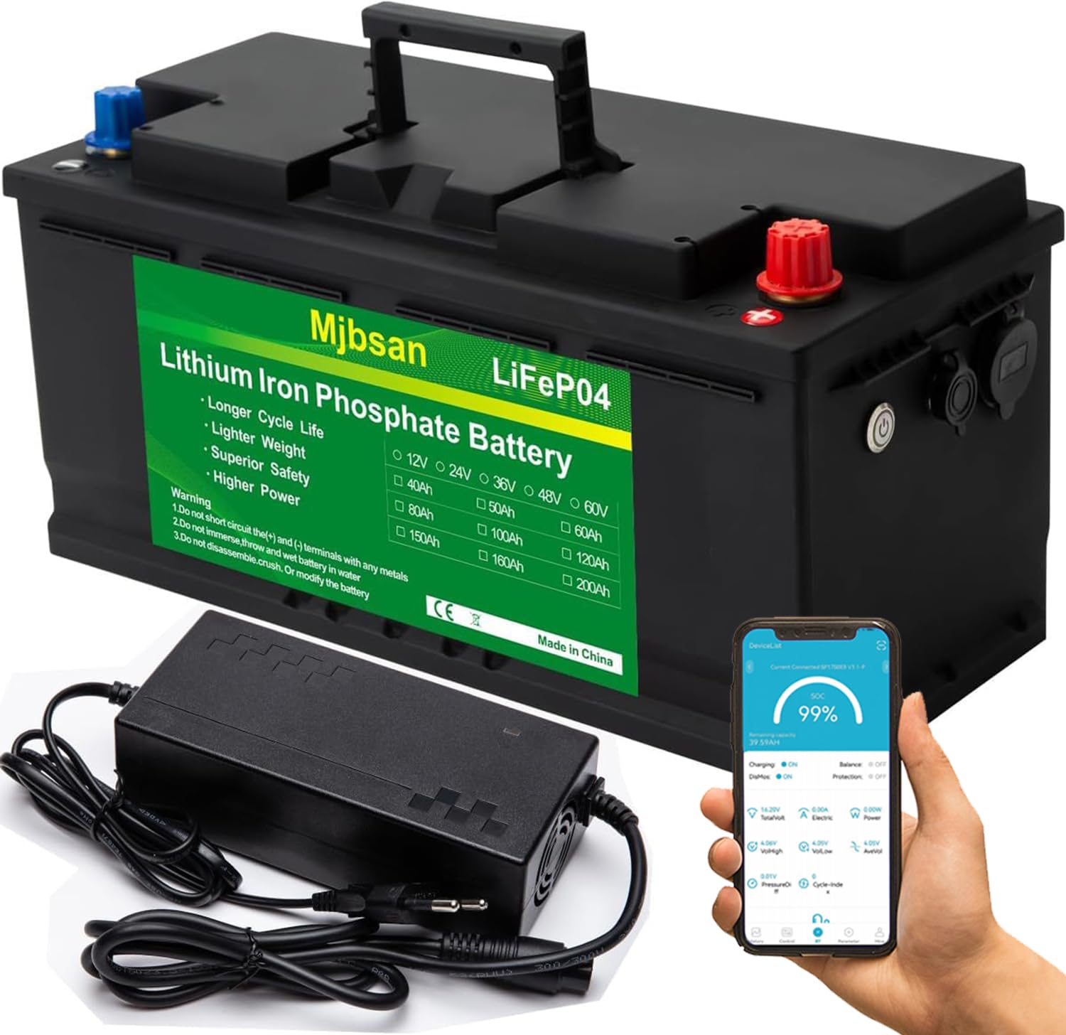 12 V 100 Ah LiFePO4-Lithium-Batterie RV Deep Cycle Battery, eingebautes 100 A BMS, 1280 W Ausgangsleistung für Wohnmobile, Solaranlagen, Marine, Energiespeicherung zu Hause und netzunabhängig von Mjbsan