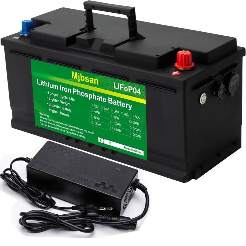 12 V 100 Ah LiFePO4-Lithium-Batterie RV Deep Cycle Battery, eingebautes 100 A BMS, 1280 W Ausgangsleistung für Wohnmobile, Solaranlagen, Marine, Energiespeicherung zu Hause und netzunabhängig von Mjbsan