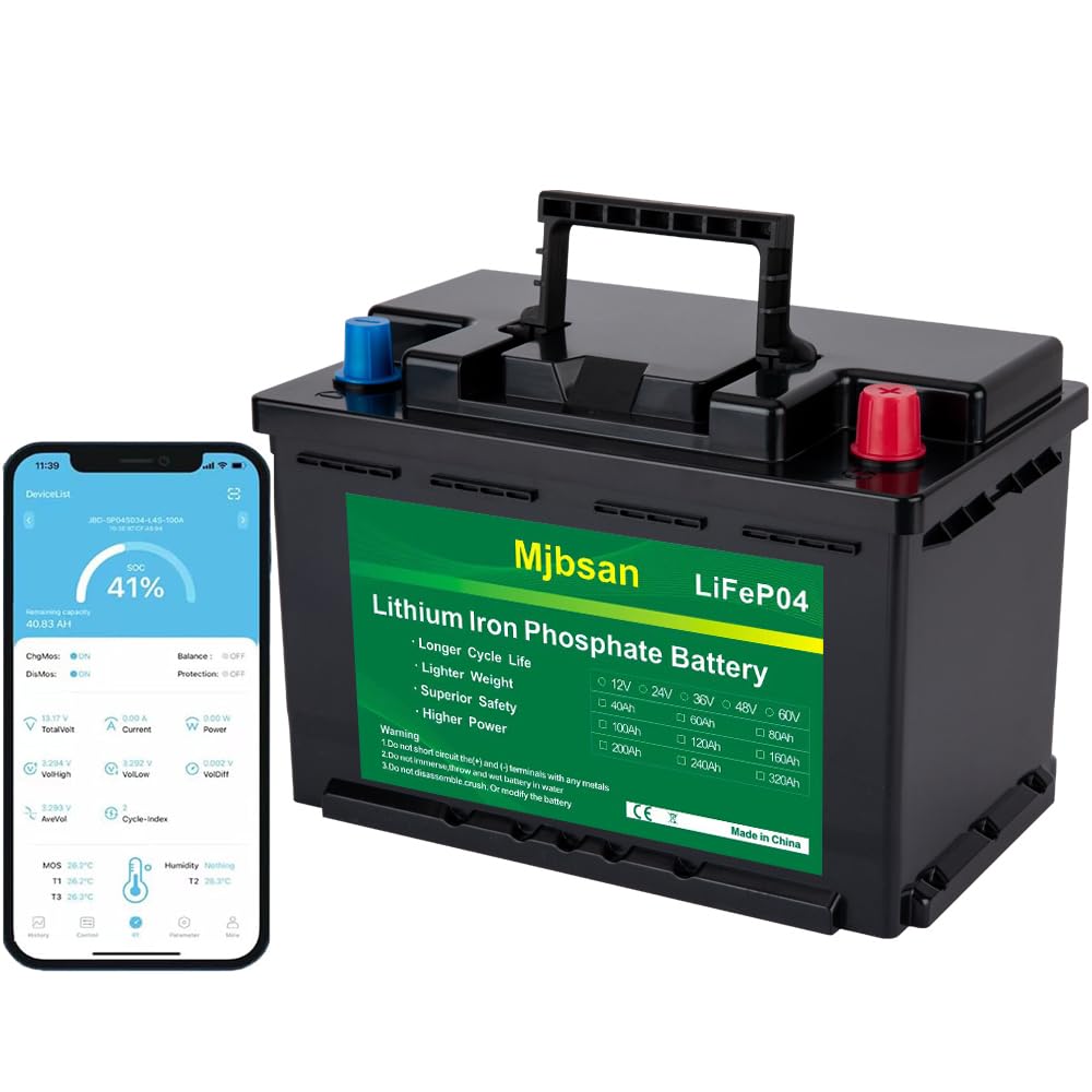 Mjbsan 12V 100Ah Mini LiFePO4 Lithium Batterie mit Kleiner Größe und geringem Gewicht, Eingebaute 100A BMS und Klasse A Zellen, 4000-15000 Zyklen mit 10 Jahren Lebenszeit von Mjbsan