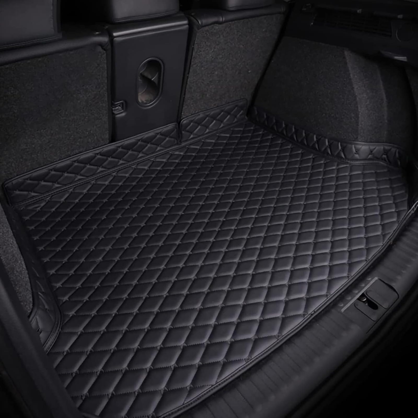 Auto-Kofferraummatten aus Leder for VW Tiguan II Allspace 7-Sitzer 2017–2023, maßgeschneiderte hintere Kofferraum-Laderaumauskleidung, Gepäckmatte, kratzfeste Teppiche, Schutzpolster, Innenzubehör, A/ von Mknaz
