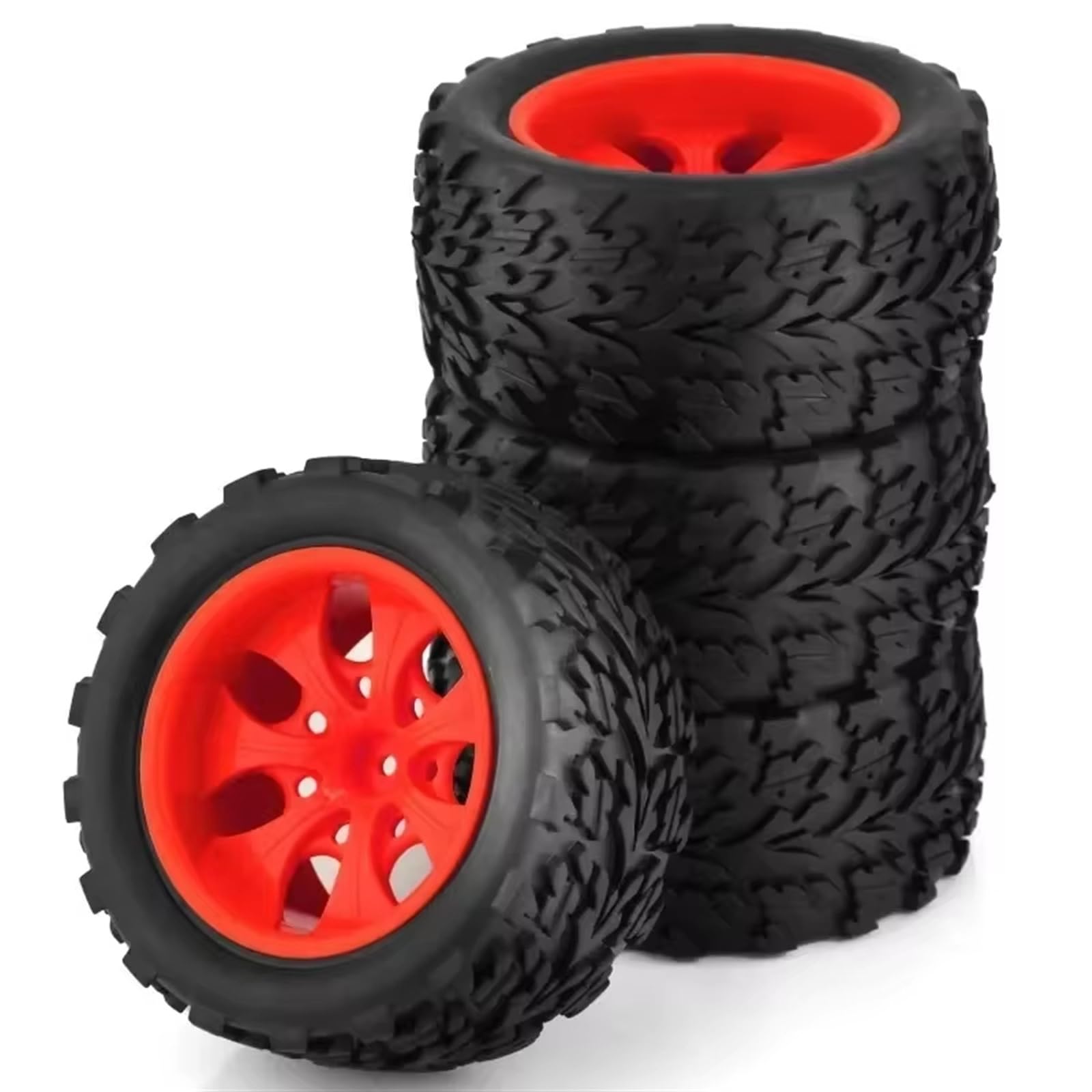 Beadlock Felgen Reifen Kompatibel Mit HSP 94111 94108 94188 1:10 Für Monster Truck, 4 Stück RC Gummi-Kunststoffreifen, Reifen, Felgen, Ersatzteile(Red) von Mkytkv