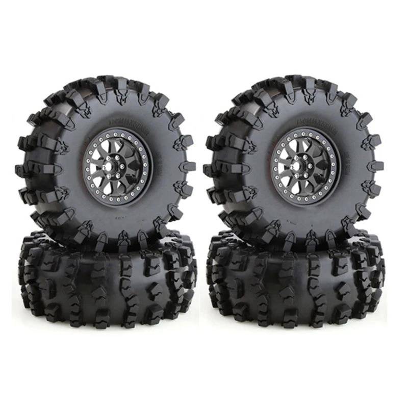 RC Felgen Reifen Kompatibel Mit Axial SCX10 Für Wraith Für Capra Für Für traxxas TRX4 D90 1/10 RC Crawler Car, 4 Stück, 150 Mm, Metall 2.2 Beadlock-Felgenreifensatz(Black) von Mkytkv